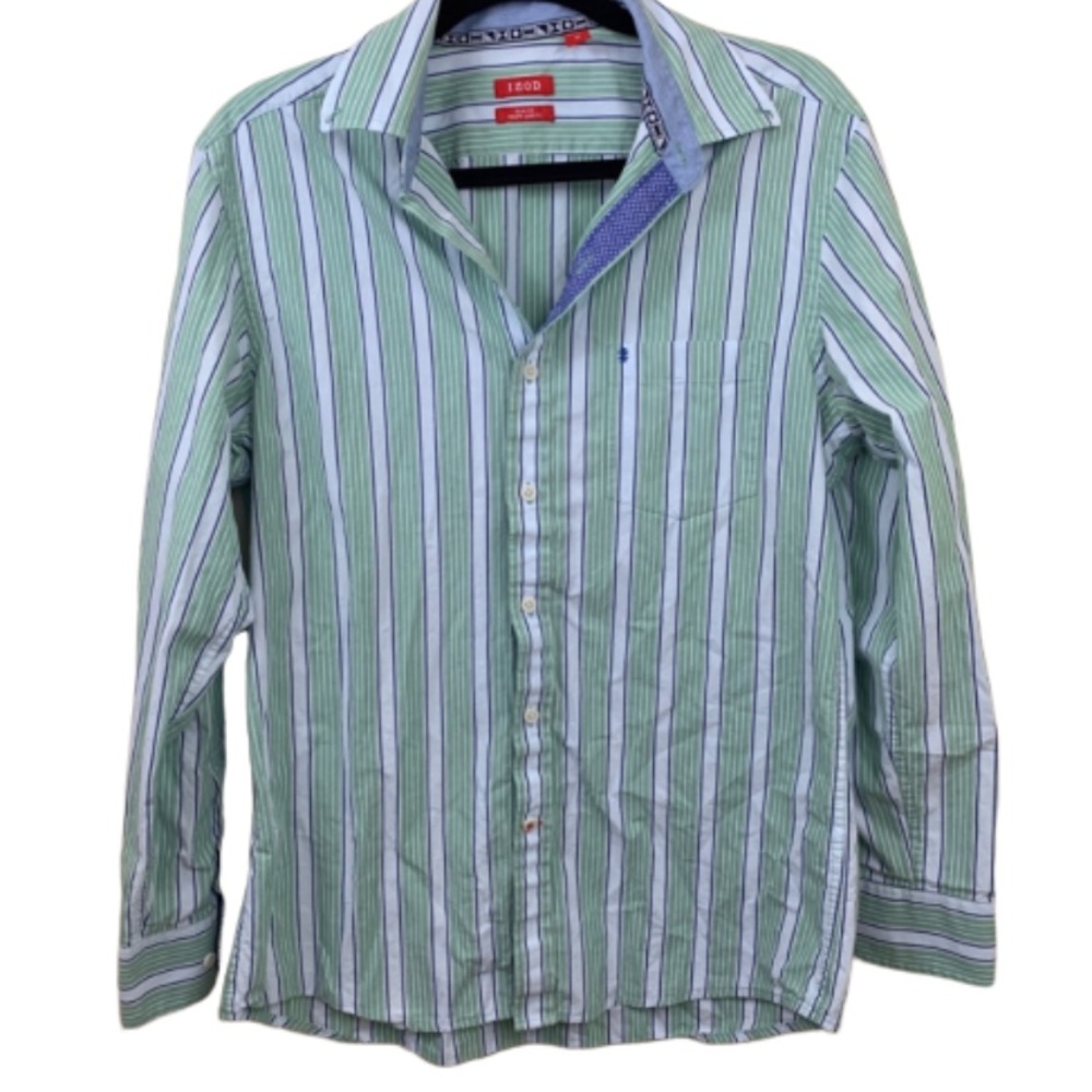Men’s Izod button down striped collared work shirt